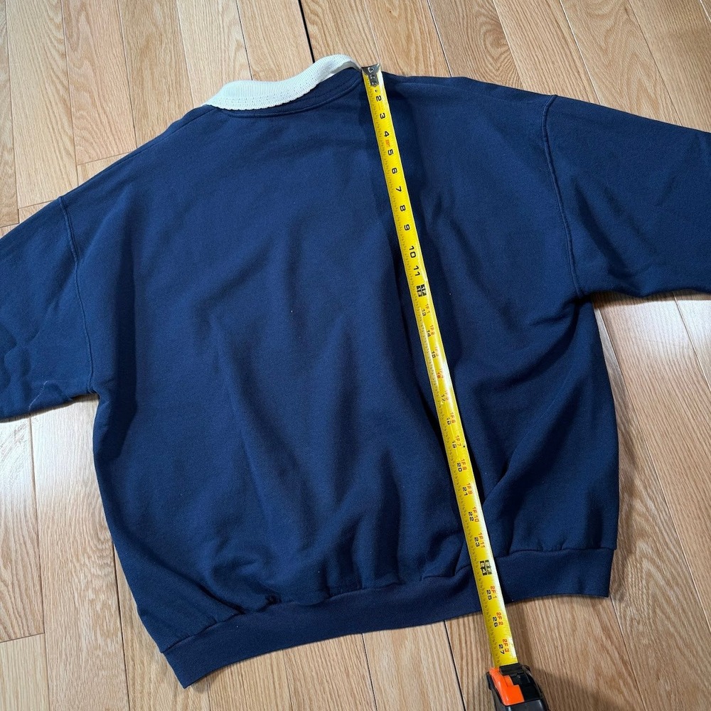 Vntg Morning Sun Petite Large Navy Falling Leaves Mouse Collared Grandma Sweater - Picture 10 of 11